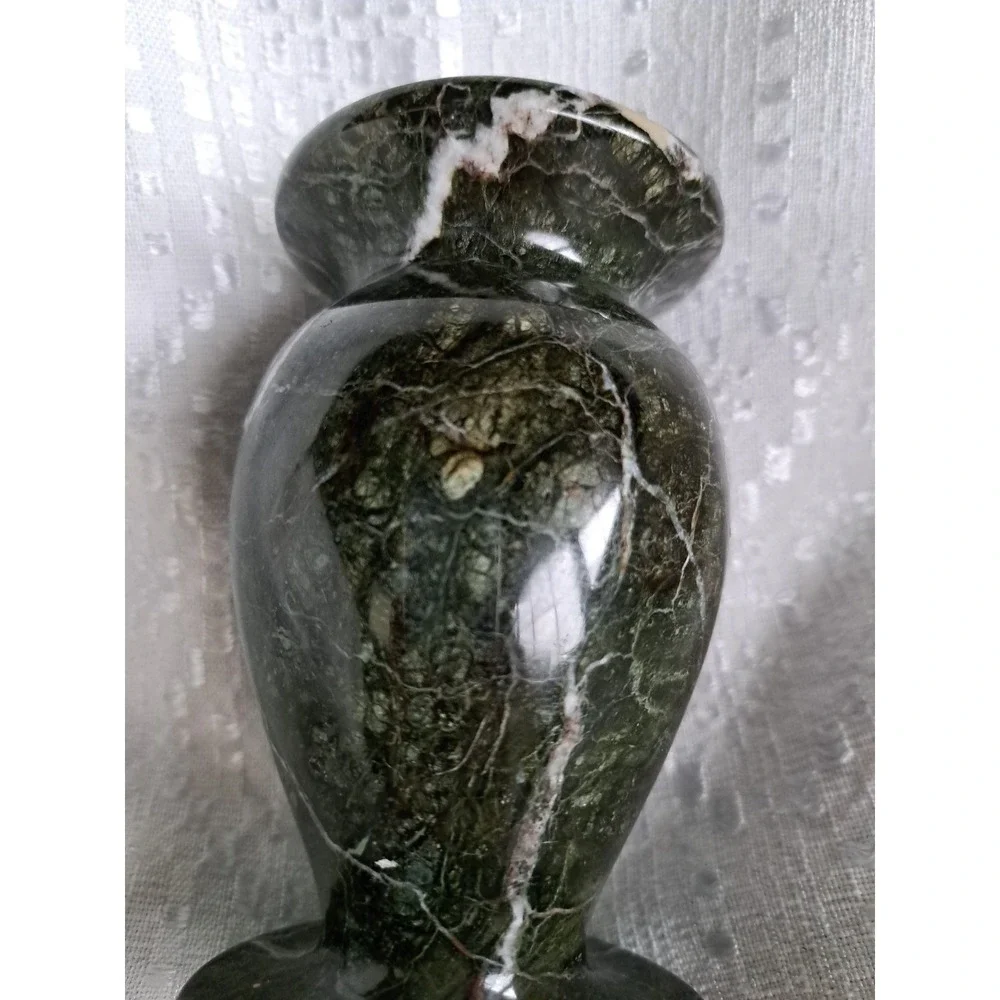 Hand-carved Zebra Marble Vase Dark Green Heavy Natural Stone Made In Pakistan 5